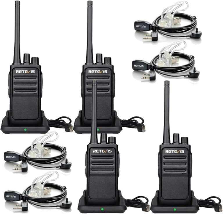 Retevis RT617 Walkie Talkie, PMR-Funkgerät mit Headset, lizenzfreie Funkgeräte, große Reichweite, 16 Kanäle, VOX, Walkie Talkie für Erwachsene, Polizei, Baustelle (schwarz, 4 Stück)