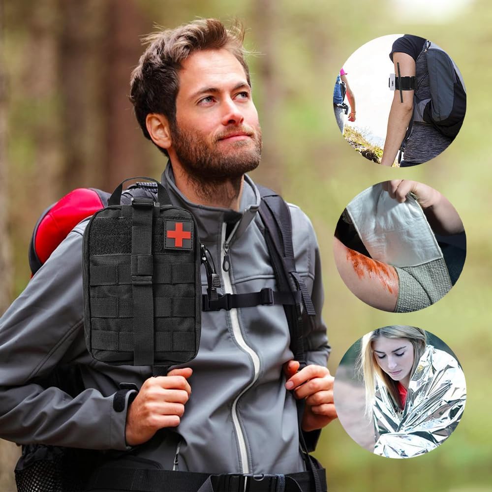 Erste-Hilfe-Set Outdoor Militär, 61 Teile Erste-Hilfe-Set Militär, Ifak gefüllt, Notfallset, Survival-Set für Outdoor-Camping, Jagd, Wandern, Zuhause, Auto, Klettern, Abenteuer (schwarz) – Bild 8