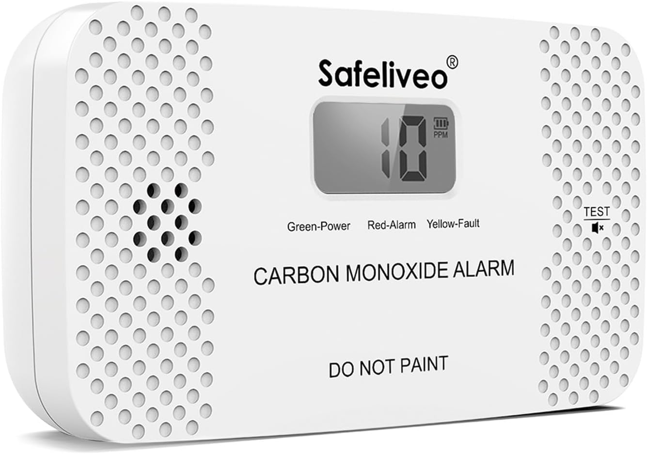 Safeliveo CO-Melder mit austauschbarer Batterie, Kohlenmonoxidmelder mit Peak-Speicher und LCD-Display, 10-Jahres-Sensor, mit Testtaste, für Zuhause und Wohnwagen, EN 50291, Standalone (1 Stück)