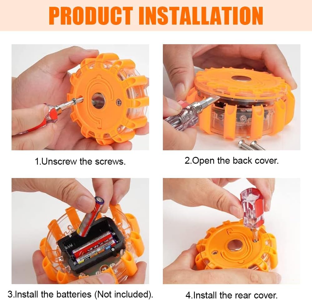 2 x Warnleuchte mit Magnet, Haken und 9 Blinklichtmodi, Orange – Bild 4