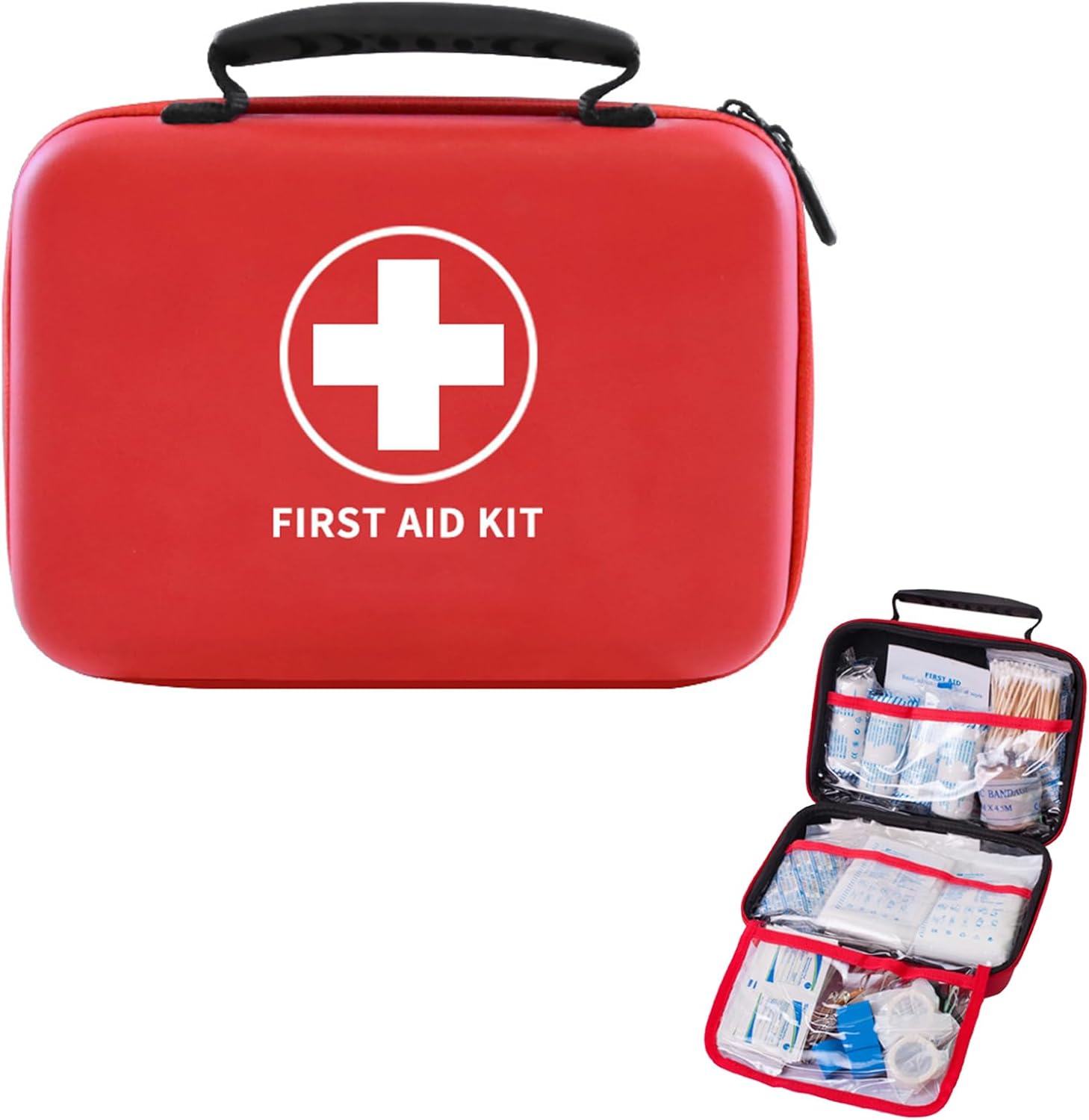 Erste-Hilfe-Set, 228-teilig, kompaktes Erste-Hilfe-Set mit leichter Hartbox, für Auto, Reisen, Zuhause, Sport, Outdoor, Camping, sehr umfangreich, praktisch, klein und leicht (rot)