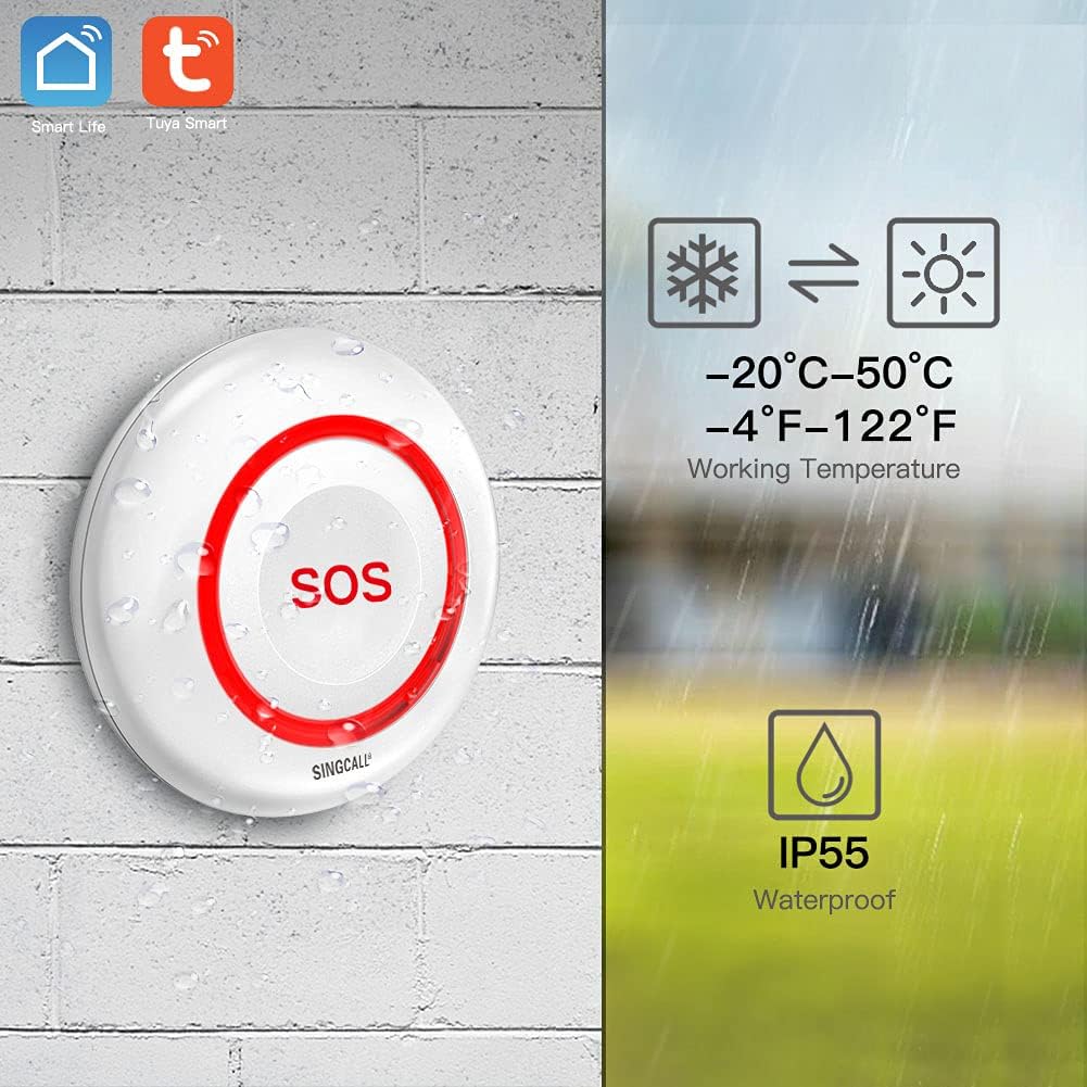 SINGCALL Tuya WiFi Smart Senioren-Notrufsystem für ältere Menschen/schwangere Frauen/Kinder, 1 wasserdichte Notruftaste (unterstützt 2,4 GHz WLAN) + 1 Plug-in-Empfänger – Bild 7