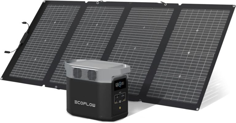 Tragbares Kraftwerk EcoFlow Delta 2 mit 220 W Solarpanel, Balkonkraftwerk mit Speicher-Solaranlage Balkon und Schnellladung als Solargenerator zur Stromversorgung, für Camping und Wohnmobile