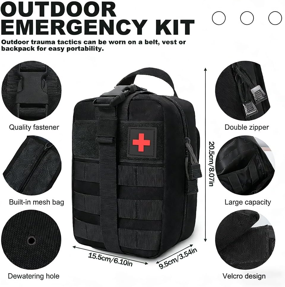 Erste-Hilfe-Set Outdoor Militär, 61 Teile Erste-Hilfe-Set Militär, Ifak gefüllt, Notfallset, Survival-Set für Outdoor-Camping, Jagd, Wandern, Zuhause, Auto, Klettern, Abenteuer (schwarz) – Bild 2