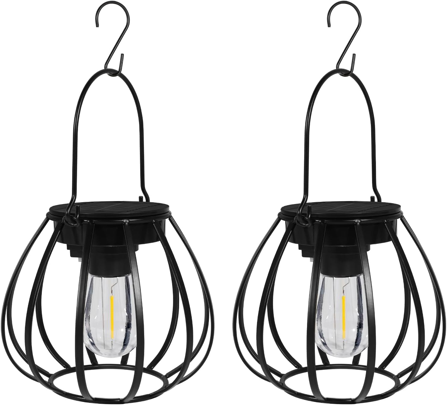 Solarleuchten zum Hängen/Stellen im Freien, 2 Stück – Solarlaternen für den Außenbereich, wetterfest – Solarlaternen mit LED-Glühbirne warmweiß für Gartendekoration, Balkon, Terrassendekoration, Campinglampe – Bild 8