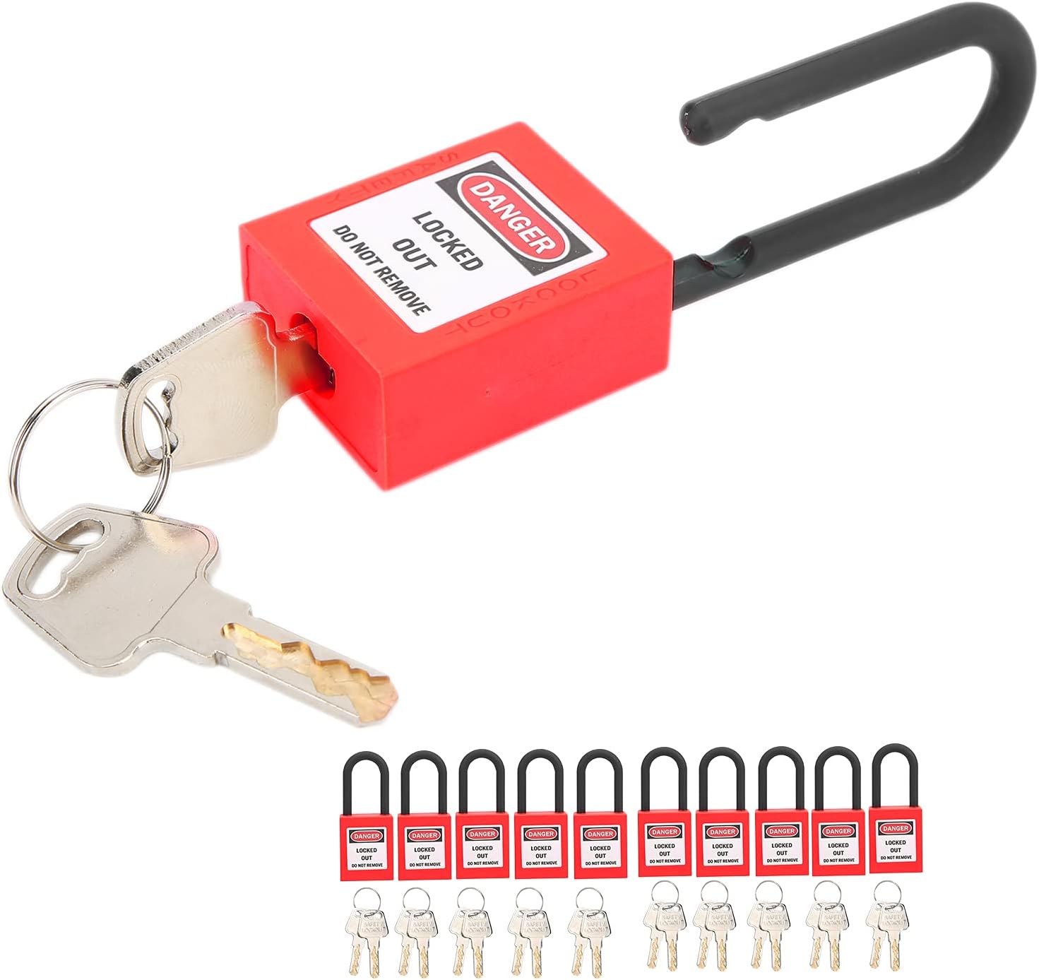 10 Sätze 38-mm-Nylon-Industrie-Nylon-Vorhängeschloss, staubdichtes Vorhängeschloss, staubdichte technische Isolierung, Sicherheitswerkzeug für Fabriken, gelb (rot) – Bild 4