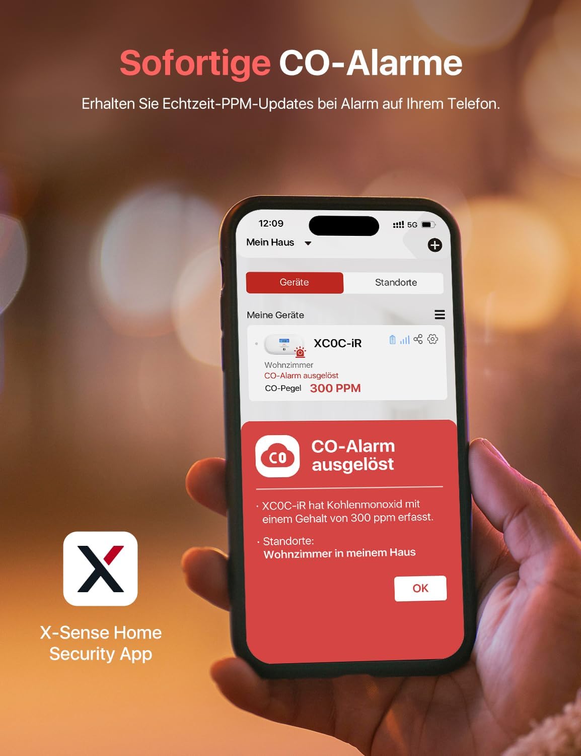 X-Sense Smarter Kohlenmonoxidmelder XC0C-iR, TÜV Rheinland zertifiziert, Stummschaltung per App, CO-Melder mit LCD-Digitalanzeige, Kohlenmonoxidmelder mit austauschbarer Batterie, 1 Stück – Bild 5