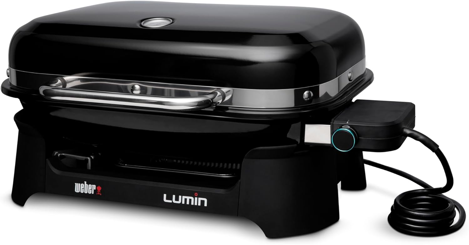 Weber Lumin 92010879 Elektrogrill mit Stand-/Anbraten, Räuchern, Dünsten, Garen und Warmhalten, bis 315 °C, porzellanemaillierte Gusseisenroste, 33 x 49 cm Grillfläche, schwarz – Bild 4