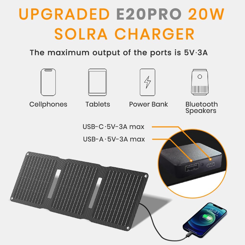 FlexSolar Solarpanel-Ladegerät, 20 W, 5 V, USB-A, USB-C-Ausgang, tragbar, faltbar, kleiner Strom, IP67, wasserdicht, Camping, Rucksackreisen, Wandern, Notfall für Mobiltelefone, Powerbanks – Bild 4