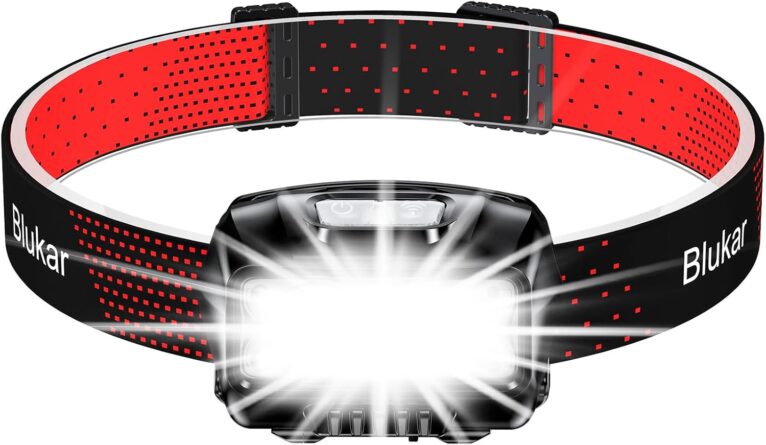 Blukar LED-Stirnlampe, wiederaufladbar, superhell, 2000 l, stufenlos dimmbar, Stirnlampe mit 8 Lichtmodi, Sensor und rotem Licht, leichte wasserdichte Mini-Stirnlampe für Camping, Angeln usw.