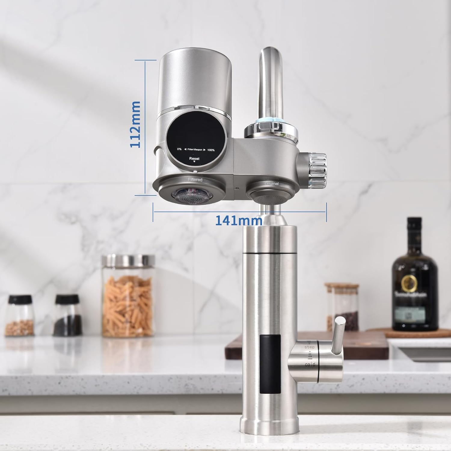 HOMELODY Wasserfilter Wasserhahn, Wasserfilter Trinkwasser mit LED-Anzeige, entfernt Chlor, Schwermetalle und schlechten Geschmack, Wasserhahnfilter mit blauem Licht für die Küche (inkl. Filter x 1) – Bild 5