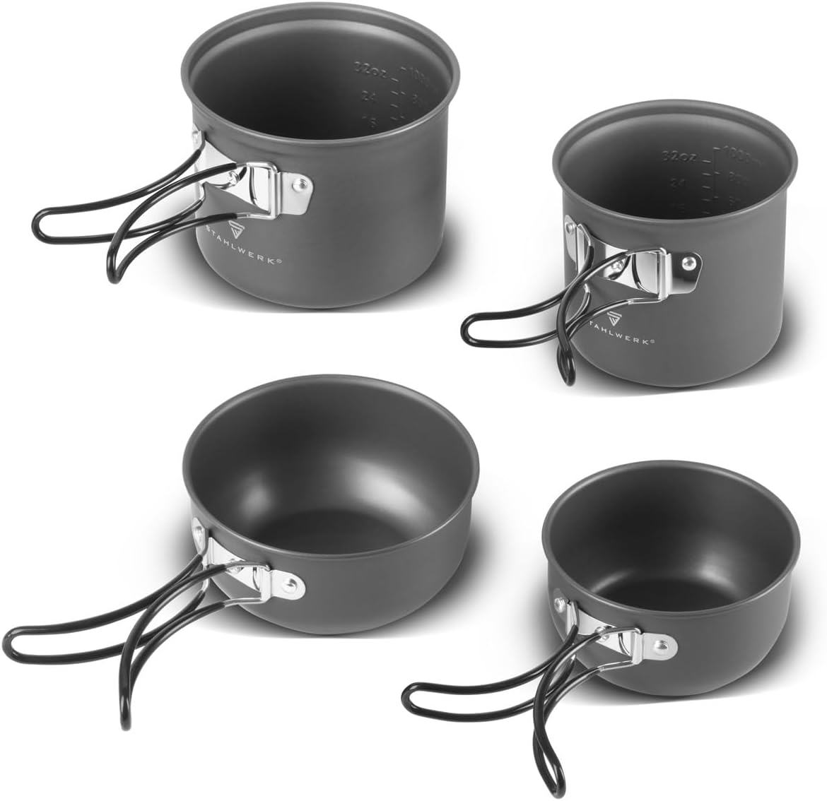 STAHLWERK Camping-Kochtopf-Set, 4-teilig, Aluminium, Outdoor-Kochgeschirr mit Antihaftbeschichtung, Camping-Kochset mit Töpfen und Deckel, Outdoor-Topf-Set, Camping-Geschirr – Bild 2