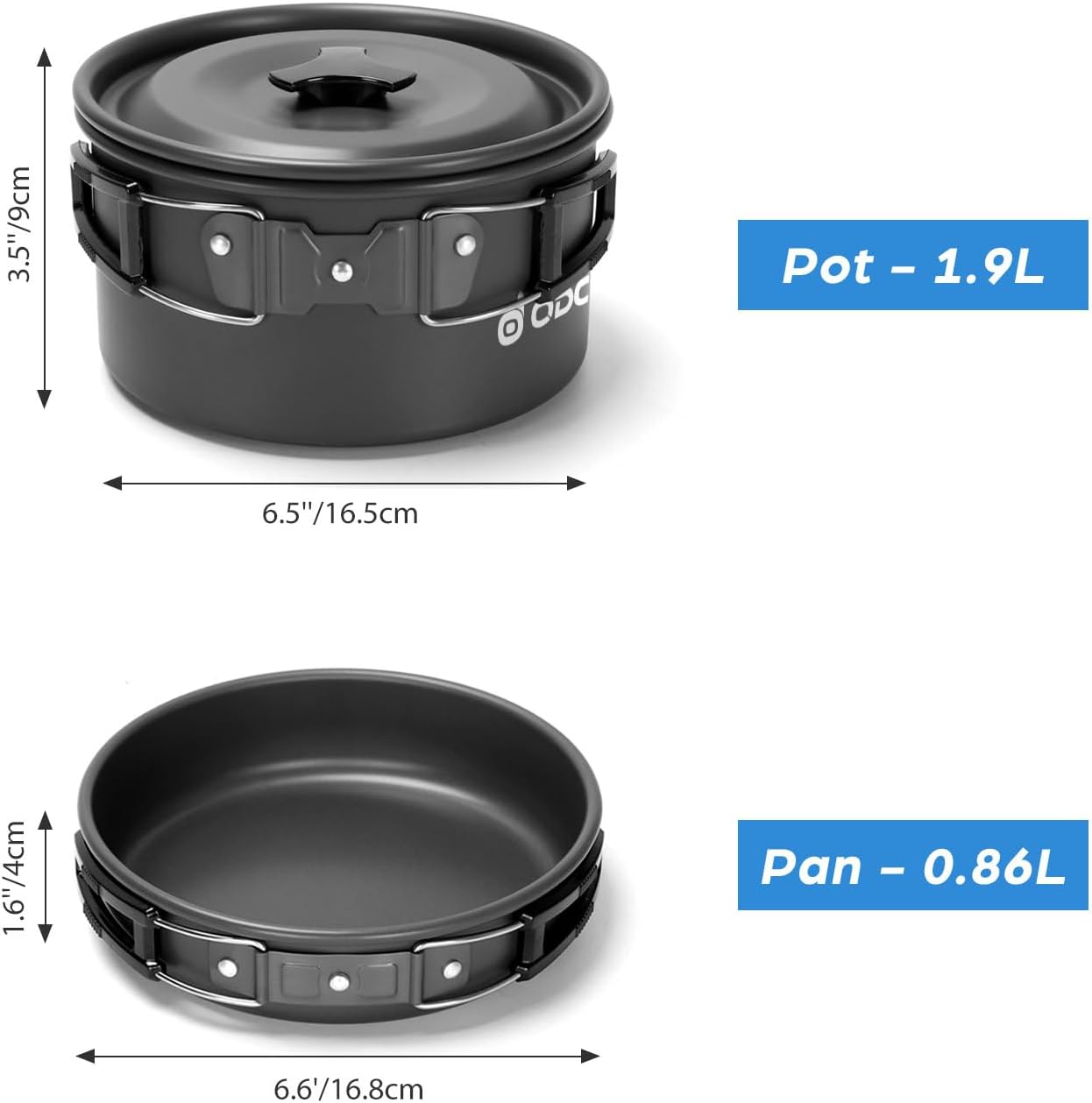 Odoland Camping-Geschirr-Set, Kochset Töpfe mit 0,8 l Teekessel, Campingbesteck und Tasse, leichte Aluminium-Campingtöpfe, faltbares Kochgeschirr für das Kochen im Freien – Bild 3