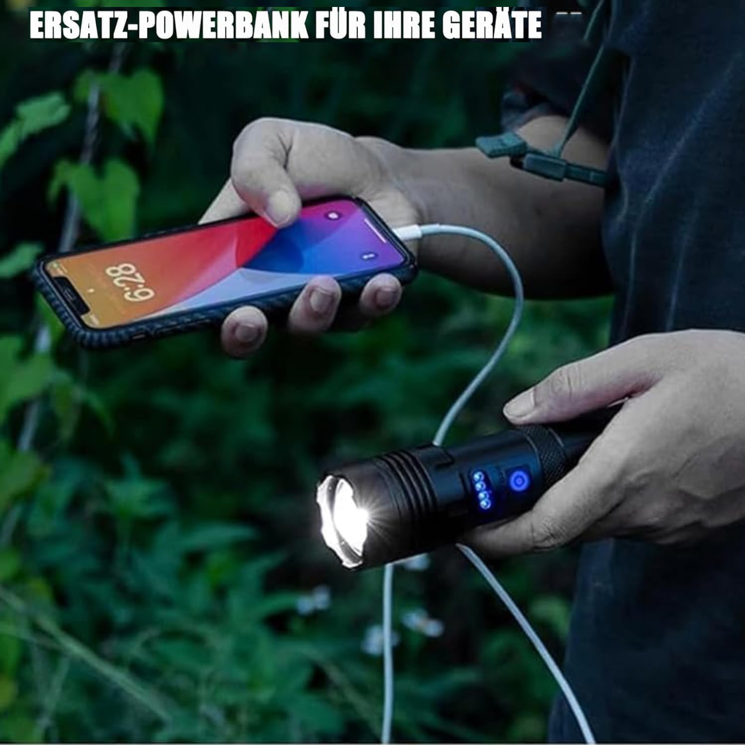 ZEUSFIRE LED-Taschenlampe, 100.0000 Lumen, extrem helle zoombare taktische Taschenlampe mit 7 Lichtmodi und langer Betriebszeit, wasserdichte Handlampe für Camping, Wandern, Angeln, Outdoor, Notfall – Bild 5