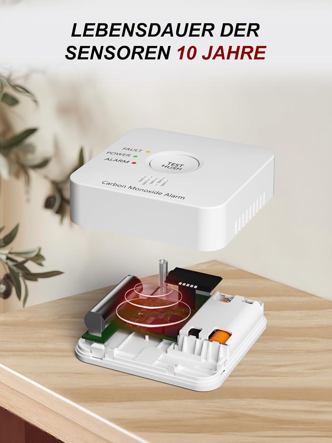Kohlenmonoxidmelder mit 10-jähriger Lebensdauer | AA-Batteriebetrieben | Wandmontage und flexibler Standort | Für Zuhause/Büro/Wohnmobil – Bild 6