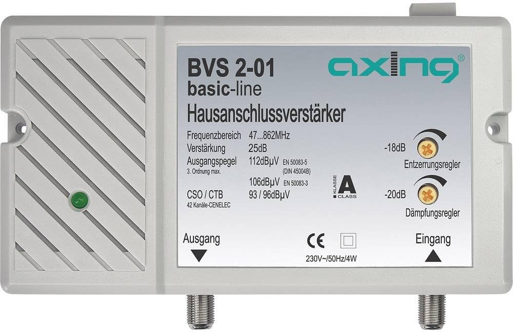 Axing BVS 2-01 Hausanschlussverstärker 25 dB für Kabel-TV Digital (47-862 MHz)