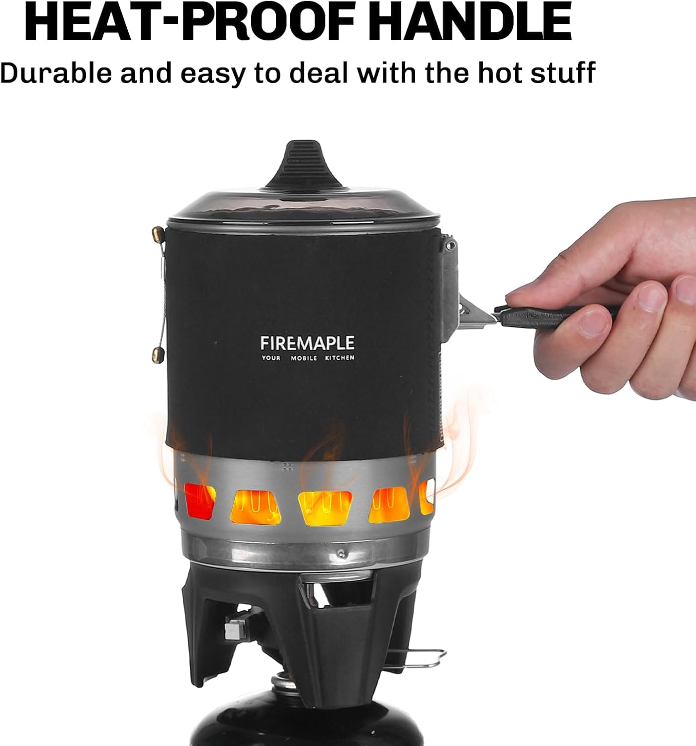 Fire-Maple FMS-X3 0,8 L Campingkocher mit Piezo-Zündung & Topfhalter, tragbarer Gaskocher mit Gasflaschenstabilisator für Outdoor, Trekking, Wandern (schwarz) – Bild 3