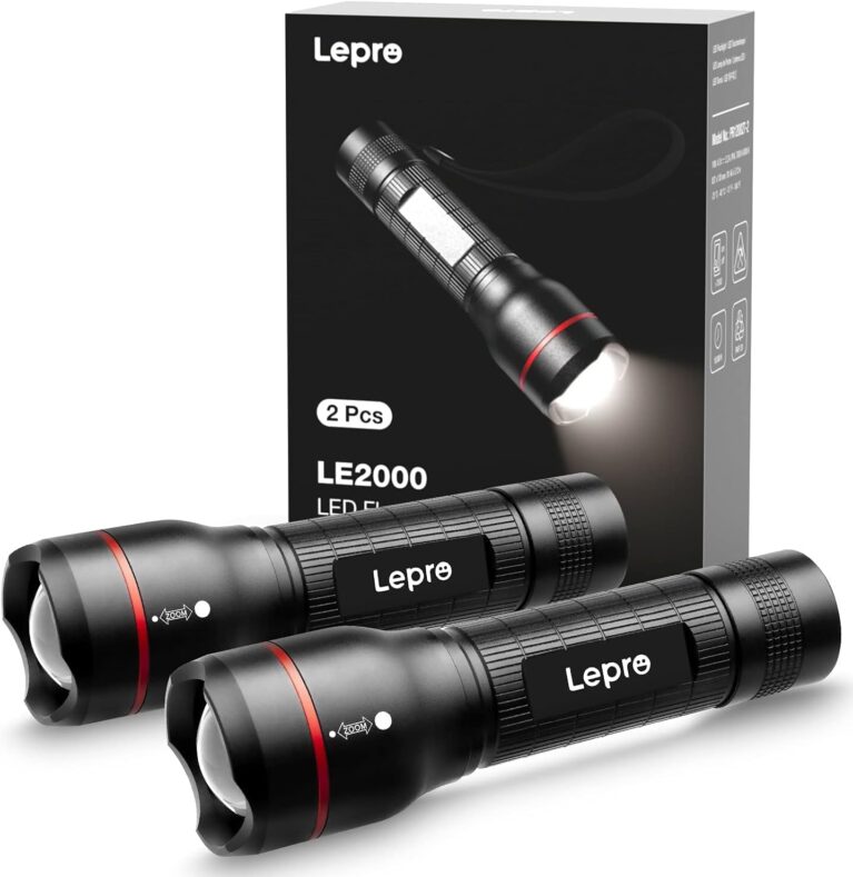 Lepro LED-Taschenlampe, LE2000, extrem helle LED-Taschenlampen mit 5 Modi, zoombare Camping-Handlampe, wasserdichte Taschenlampe für Camping, Outdoor, Wandern, Angeln, Geschenk (2 Stück)