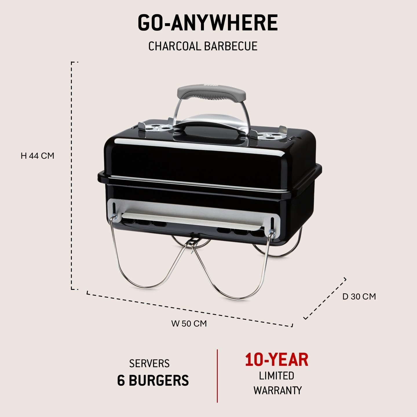 Weber Go Anywhere Tragbarer Holzkohlegrill, 42 x 26 cm, Schwarz (1131004) – Bild 3