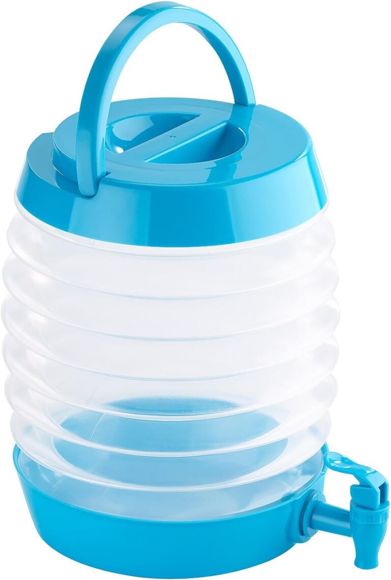 PEARL Getränkespender: faltbares Fass, Auslaufhahn, Ständer, 5,5 Liter, blau/transparent (faltbarer Getränkespender)