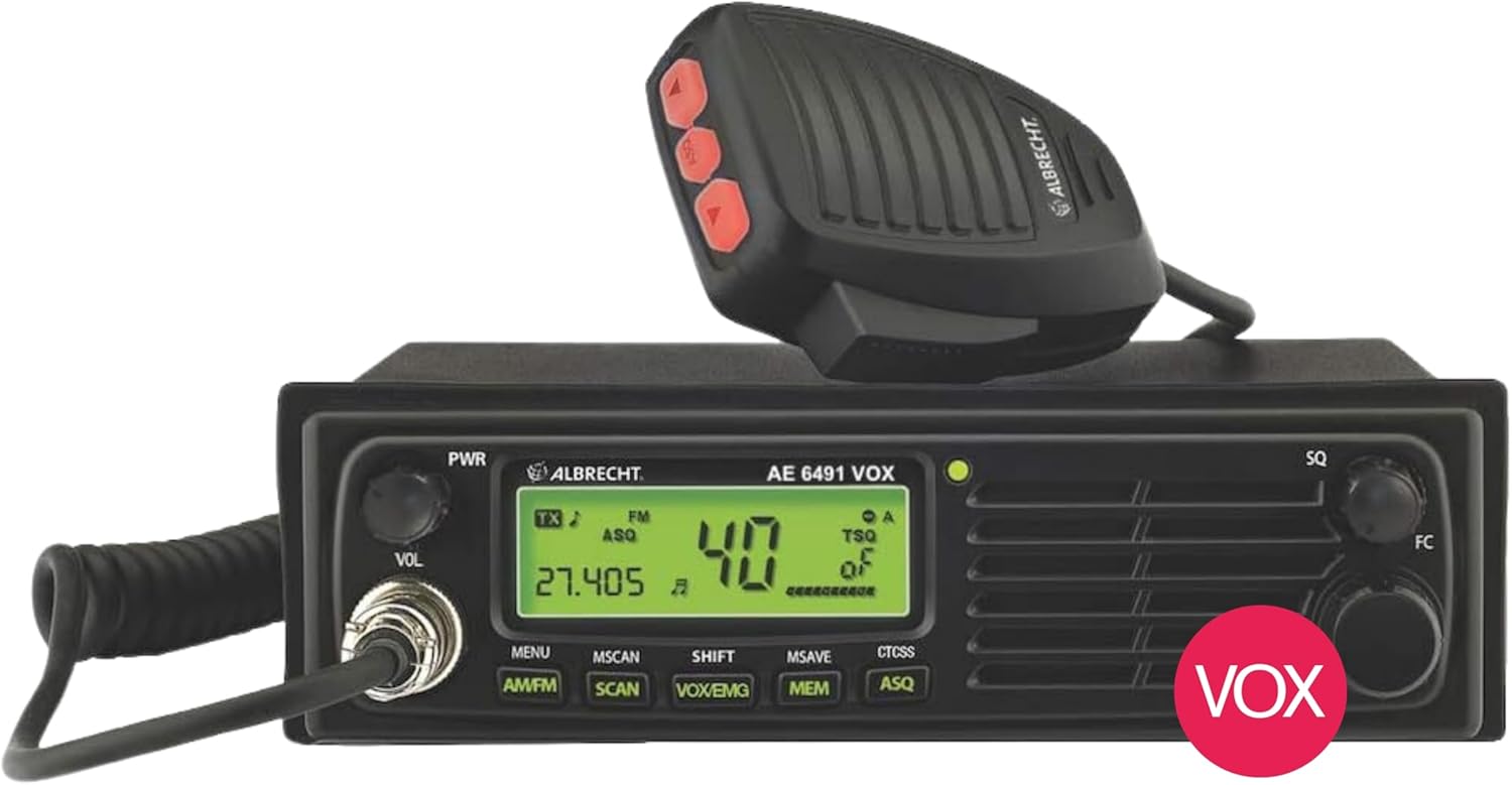 Albrecht AE 6491 VOX CB-Radio, mit VOX-Freisprechfunktion für die freihändige Nutzung im PKW & LKW, CB-Radio mit ASQ & CTCSS, 12/24 Volt, schwarz