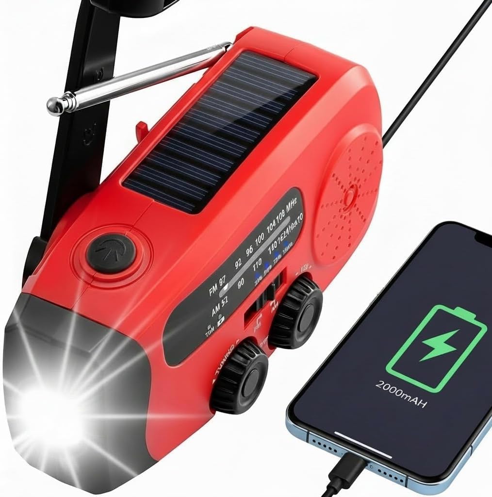 Aufziehbares Solarradio, Notfallradio, tragbares Notfall-Solarradio, wiederaufladbare 2000-mAh-Powerbank, SOS-Alarm, USB-Telefonladegerät, Notfalleinsatz für die