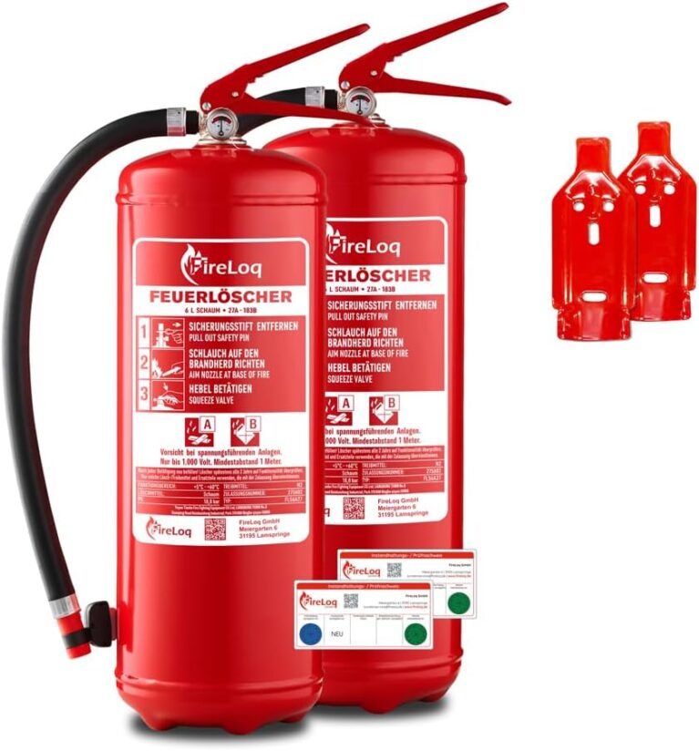 2 x 6L Schaumlöscher 27A | 183B mit Prüfzertifikat, Wandhalterung und Manometer