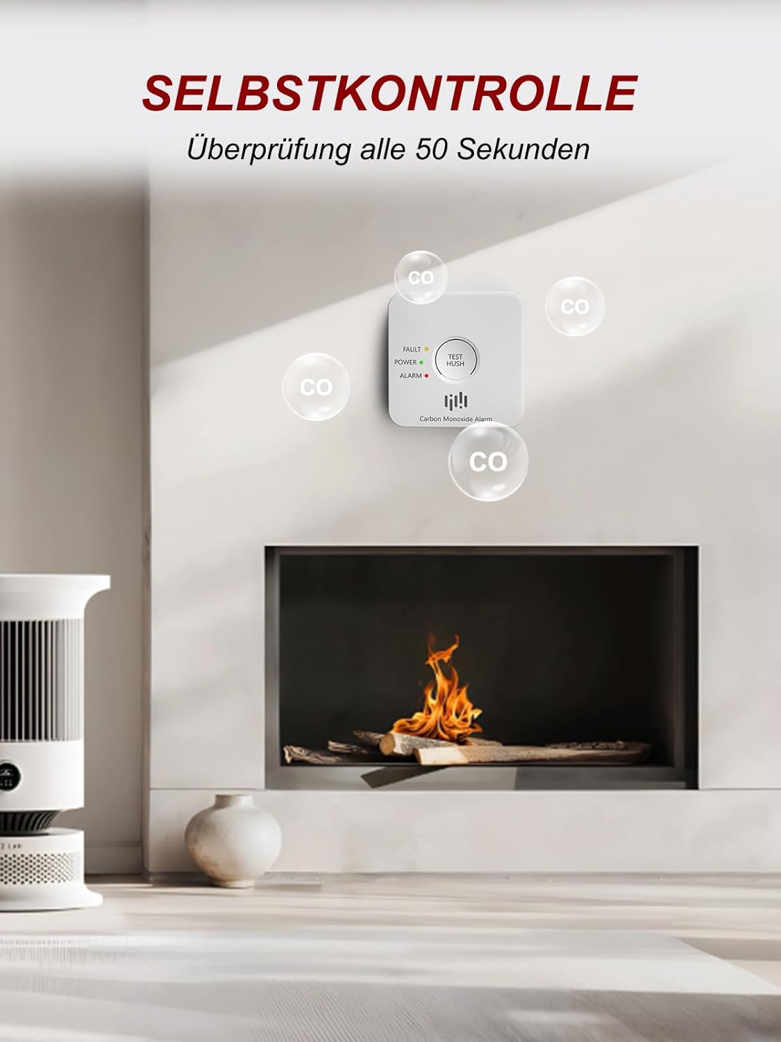 Kohlenmonoxidmelder mit 10-jähriger Lebensdauer | AA-Batteriebetrieben | Wandmontage und flexibler Standort | Für Zuhause/Büro/Wohnmobil – Bild 3