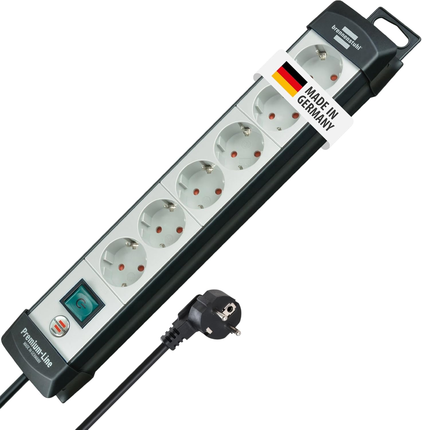 Brennenstuhl Premium-Line, 6-fach Steckdosenleiste (Steckdosenleiste mit Schalter und 5m Kabel - 45° Anordnung der Steckdosen) Farbe: hellgrau / schwarz