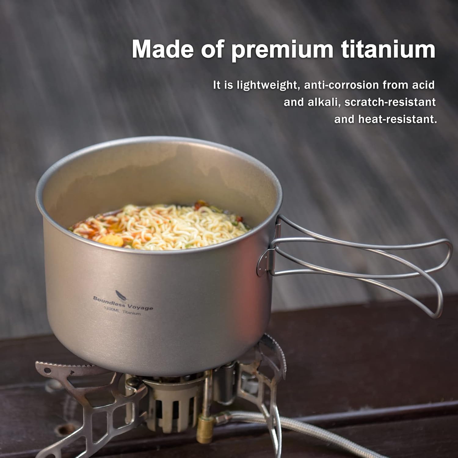 iBasingo Ti2110C Titan-Topf-Pfannen-Set, 1200 ml & 500 ml, Camping-Kochgeschirr, Outdoor-Schüssel-Set, leichtes Koch-Messset mit Klappgriff, Küchenutensilien, Campingausrüstung für 1 Person, 2 Teile/Set – Bild 6
