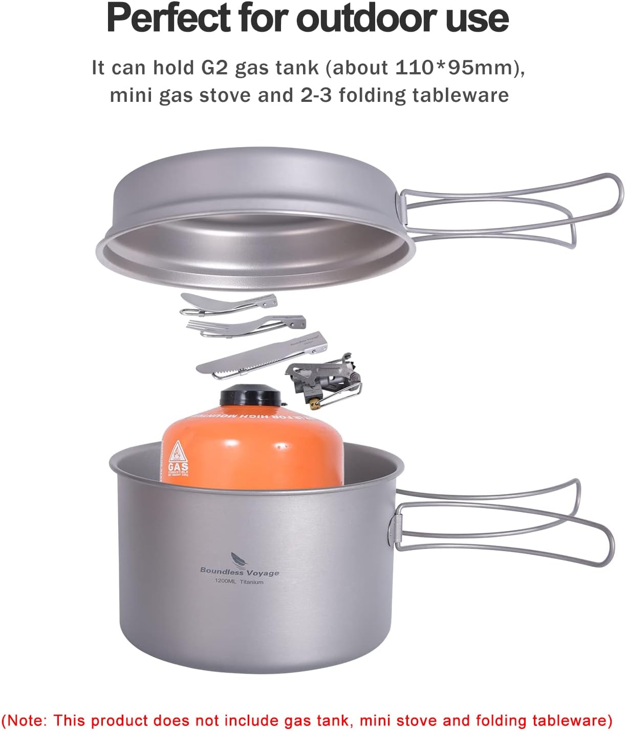 iBasingo Ti2110C Titan-Topf-Pfannen-Set, 1200 ml & 500 ml, Camping-Kochgeschirr, Outdoor-Schüssel-Set, leichtes Koch-Messset mit Klappgriff, Küchenutensilien, Campingausrüstung für 1 Person, 2 Teile/Set – Bild 8