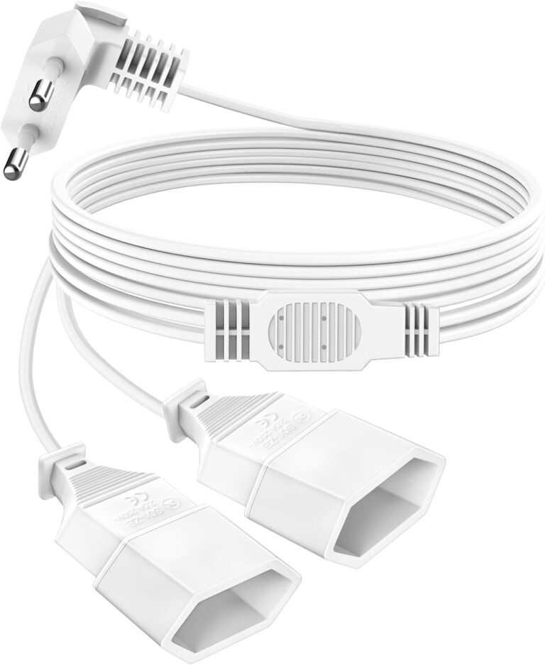 Verlängerungskabel, Euro-Stecker, 5 m Verlängerungskabel, Flachsteckdosen-Adapter, 2-in-1-Stromkabel, Dreifach-Typ-C-Stecker, 0,75 mm² max. Flachstecker-Verlängerung für TV, PC, Computer, Monitor