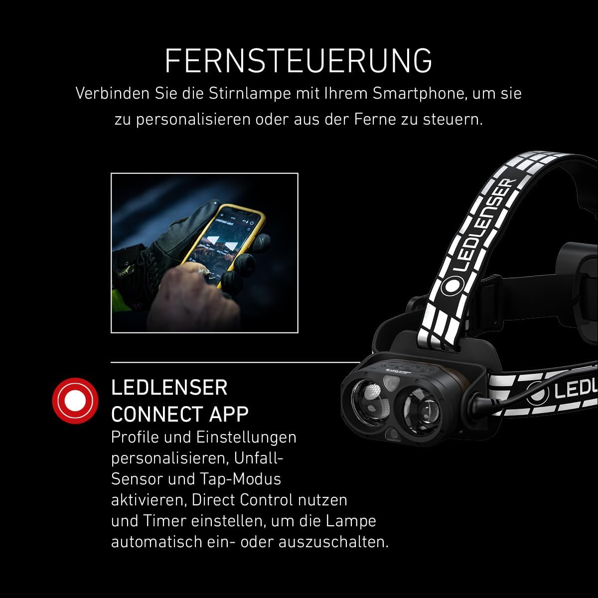 Ledlenser H19R Signature Premium LED-Stirnlampe, wiederaufladbar, rotes Licht, wasserdicht IP67, 4000 Lumen, Bluetooth-Fernbedienung, Leuchtweite 330 m, USB-Magnetladekabel, Helmhalterung, Outdoor-MTB – Bild 7