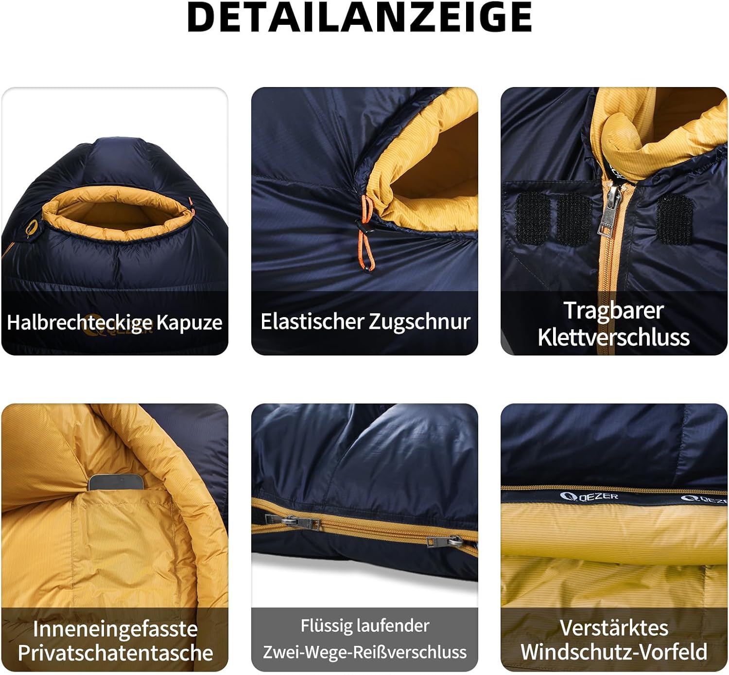 Daunenschlafsack, Winterschlafsack mit antistatischem Graphenfutter, 620FP Füllkraft, 1450 g, -24 °C bis 0 °C, geeignet für Camping, Wandern und Trekking. – Bild 6