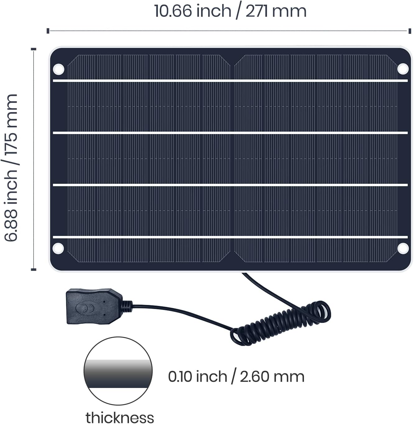 FlexSolar Solarladegerät USB 6W 5V Hochleistungs-Monokristallin-Modul, wasserdichtes Solarladegerät, geeignet für Sicherheitsbatteriekameras, Fahrräder, Mobiltelefone, Powerbank, Campingleuchten usw – Bild 7
