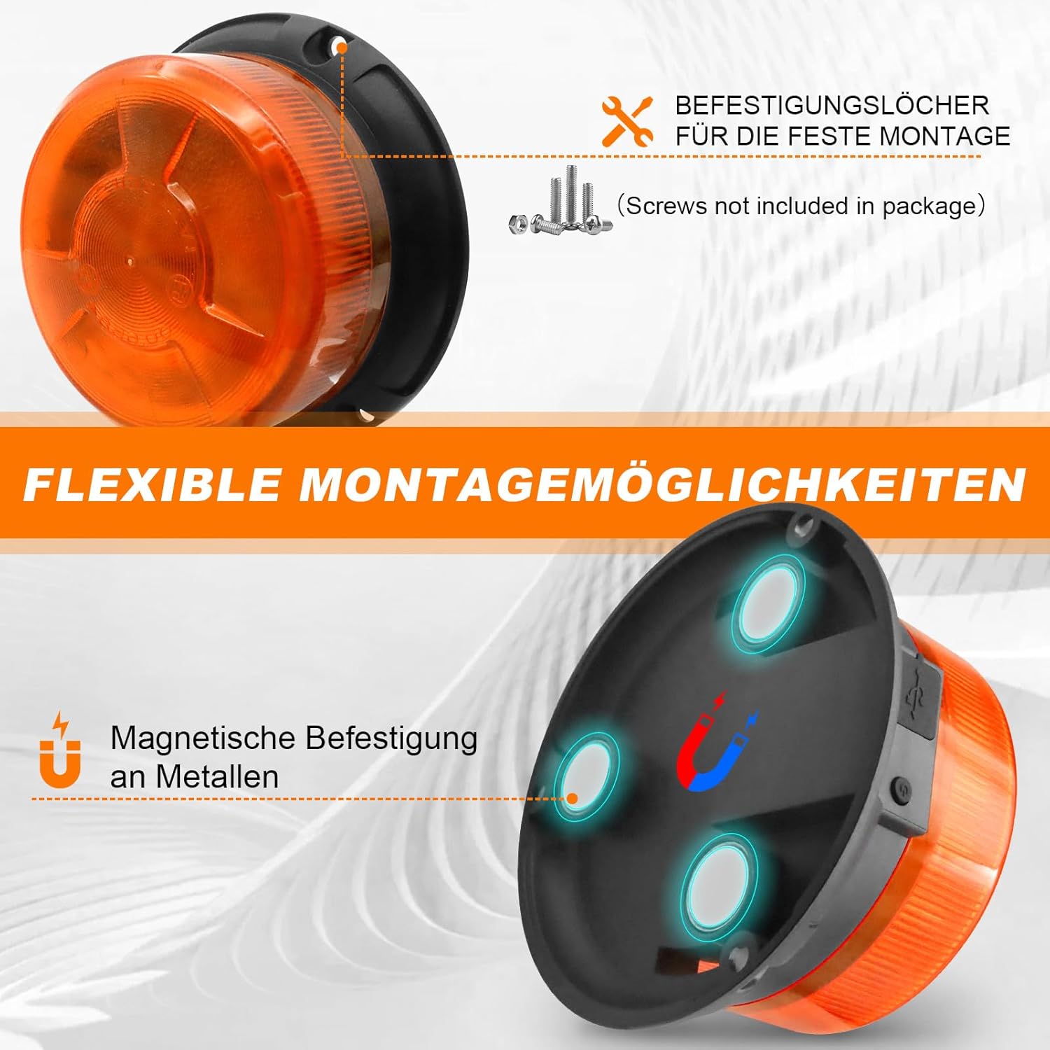 Dinfu Rundumleuchte, Akku mit Fernbedienung, 12 V, gelber Warnlichtmagnet, 9 Modi, Warnlicht mit Autoladekabel und USB-Kabel für Auto, LKW, Traktor, SUV, J-eep – Bild 4