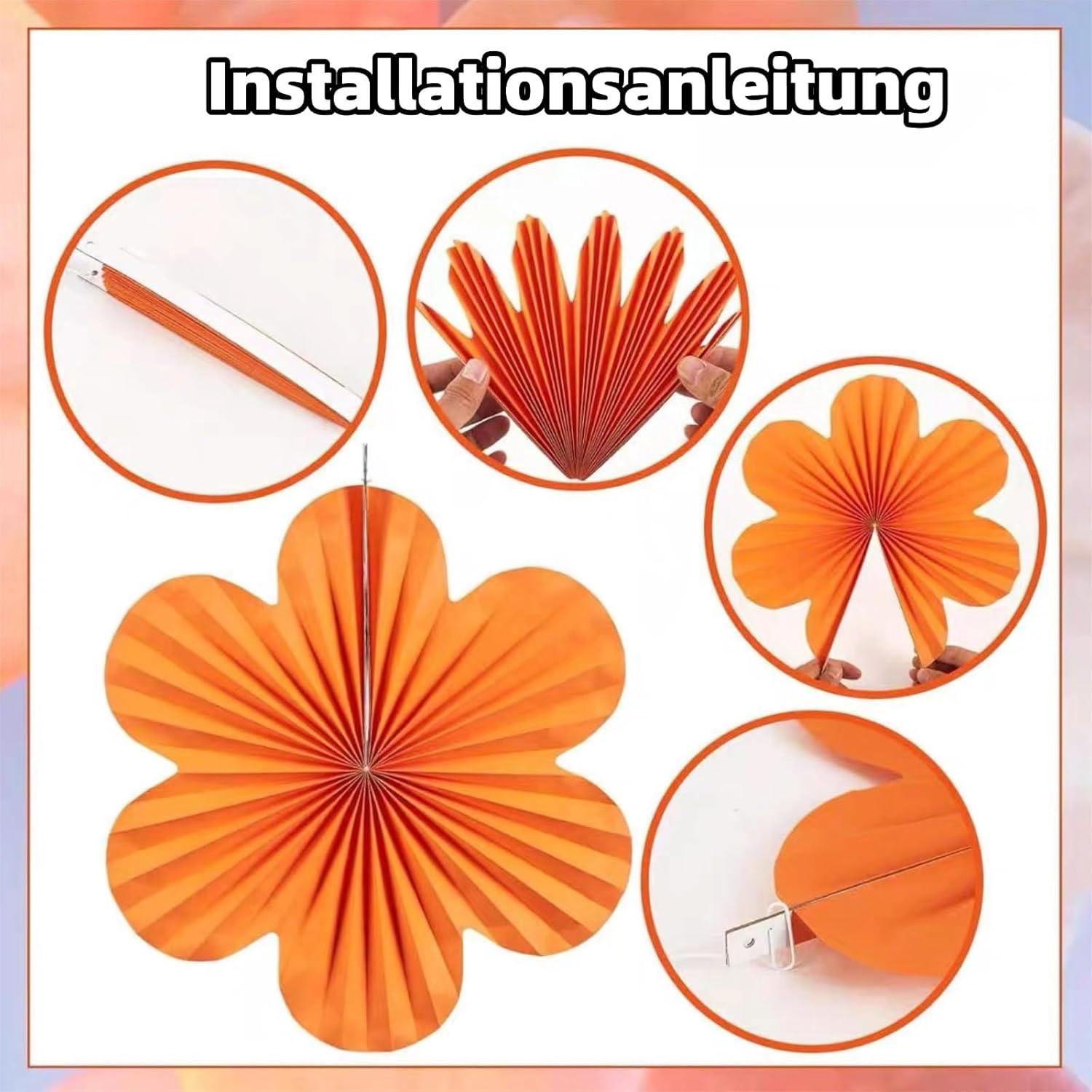 9 Stück Papierfächer Dekoration Papierblumen zum Aufhängen Rosa Blumen Papier Party Deko Set für Hochzeit Geburtstag Tischdeko Klassenzimmer Babyparty Fasching Deko – Bild 3