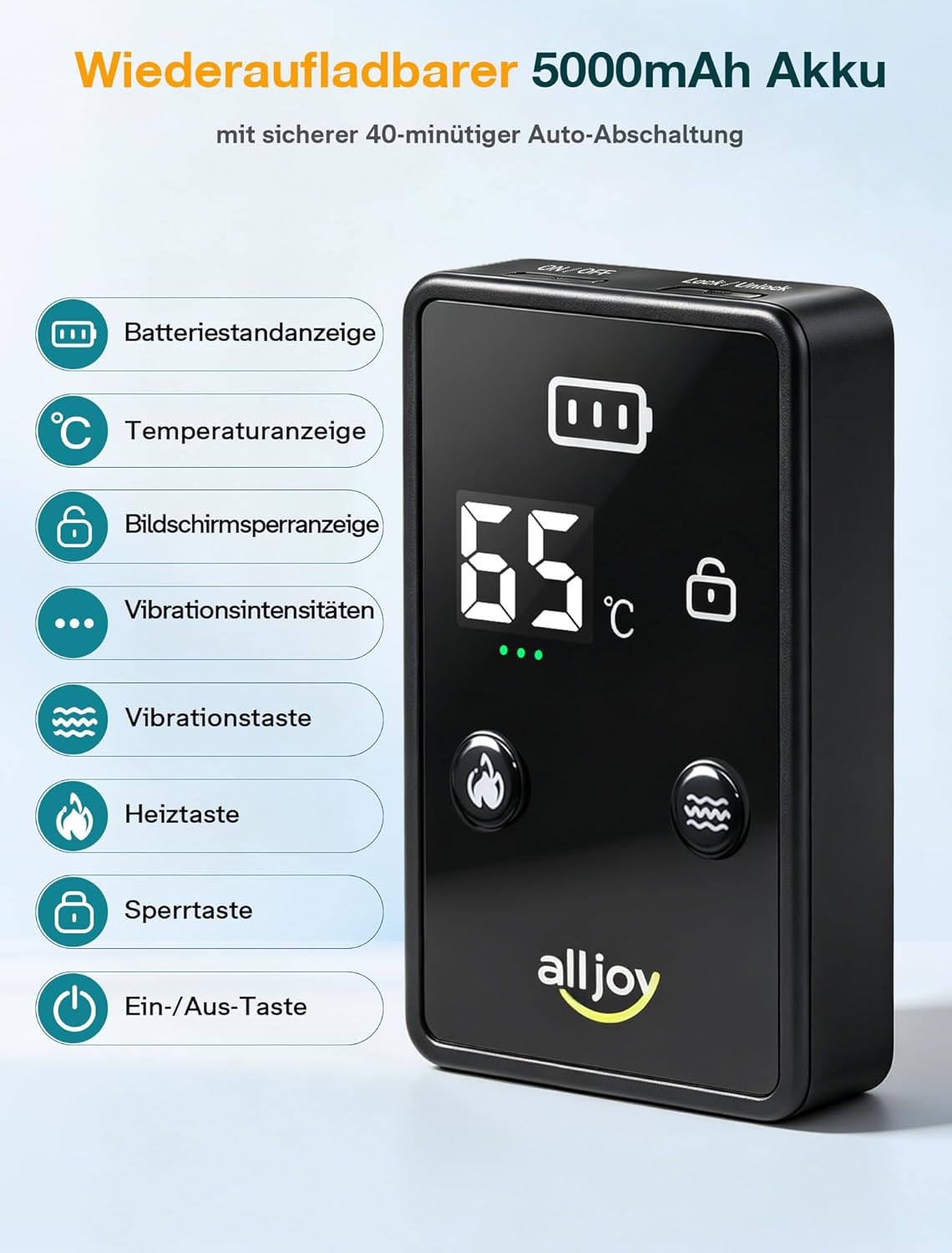 ALLJOY 170 cm Wärmegürtel Rückenheizkissen Kabelloses Massagegerät 5000 mAh Heizkissen mit automatischer Abschaltung Wärmekissen für Rücken mit 5 Massagemodi 3 Wärmestufen Geschenke für Männer Frauen – Bild 9