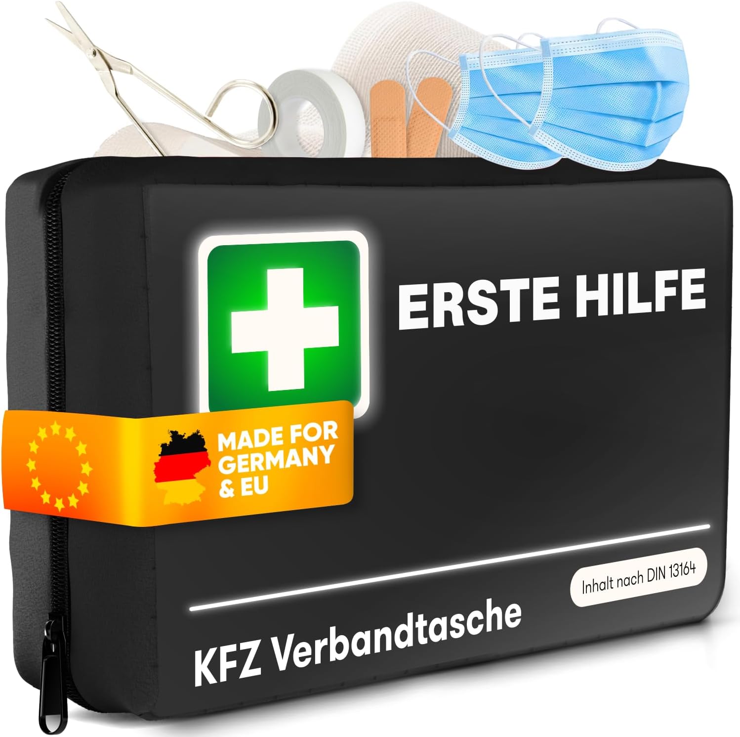 PURAHELP® Erste-Hilfe-Set Auto Schwarz (DIN 13164) – Auto-Verbandtasche StVO konform für 2025 – Auto-Verbandkasten & Sanitärset – Kompaktes Notfallset für unterwegs – Erste-Hilfe-Set nach aktuellem Stand