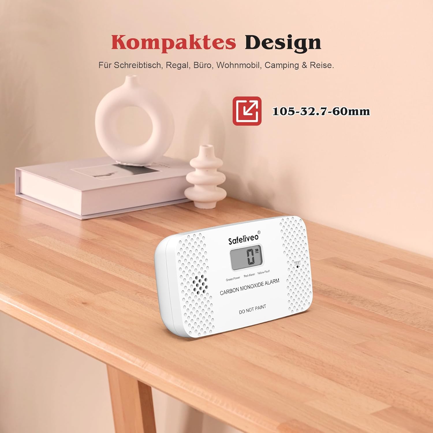 Safeliveo CO-Melder mit austauschbarer Batterie, Kohlenmonoxidmelder mit Peak-Speicher und LCD-Display, 10-Jahres-Sensor, mit Testtaste, für Zuhause und Wohnwagen, EN 50291, Standalone (1 Stück) – Bild 4