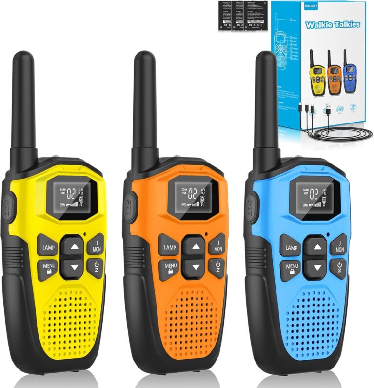 3er Set, NXGKET Walkie Talkie Wiederaufladbar für Erwachsene Kinder Radios, Walki Talki mit großer Reichweite 5 km mit Li-Ionen-Akku, VOX-Taschenlampe für Outdoor, Camping, Wandern