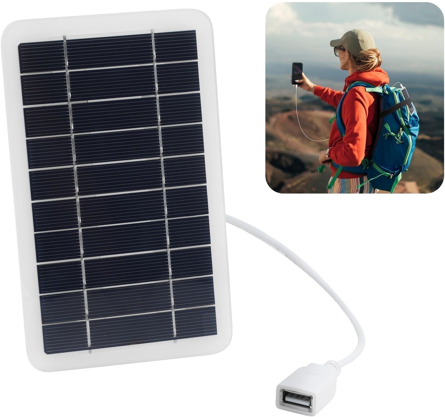 Tragbares 2 W 5 V Solarpanel mit USB, Anschluss für Reisen, Solar-Ladegerät für Mobiltelefon, Powerbank, IP65 wasserdicht, ideal zum Wandern, Camping, Outdoor