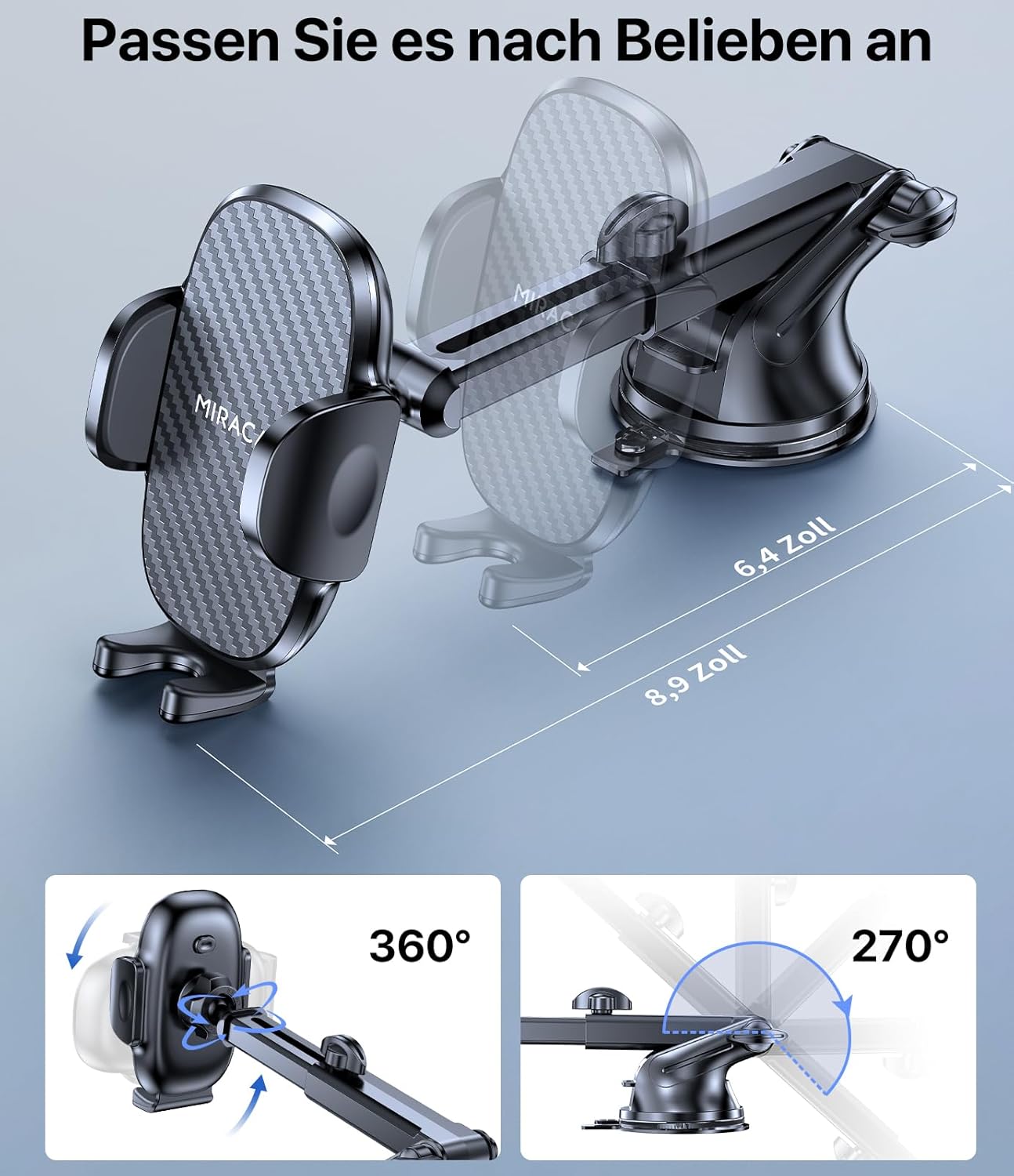 Miracase Handyhalterung Auto (starker Saugnapf), Handyhalterung fürs Auto, 360° drehbar, Armaturenbrett, Windschutzscheibe, Auto-Handyhalterungs-Kits für iPhone, Galaxy, alle Smartphones – Bild 5