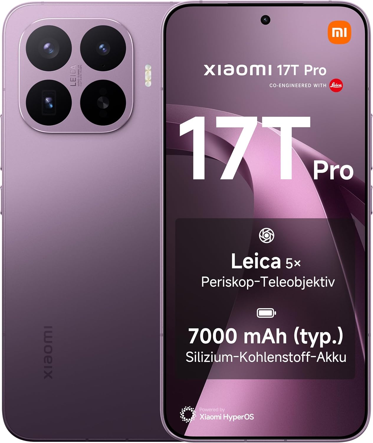 Xiaomi 17T Pro Smartphone 12GB+512GB- Handy mit Android, 6,83" 144Hz Eye-Care Display, 7000mAh Silizium-Kohlenstoff-Akku, Leica 5x Telekamera, 100W HyperCharge, Deep Violet, 3 Jahre Herstellergarantie
