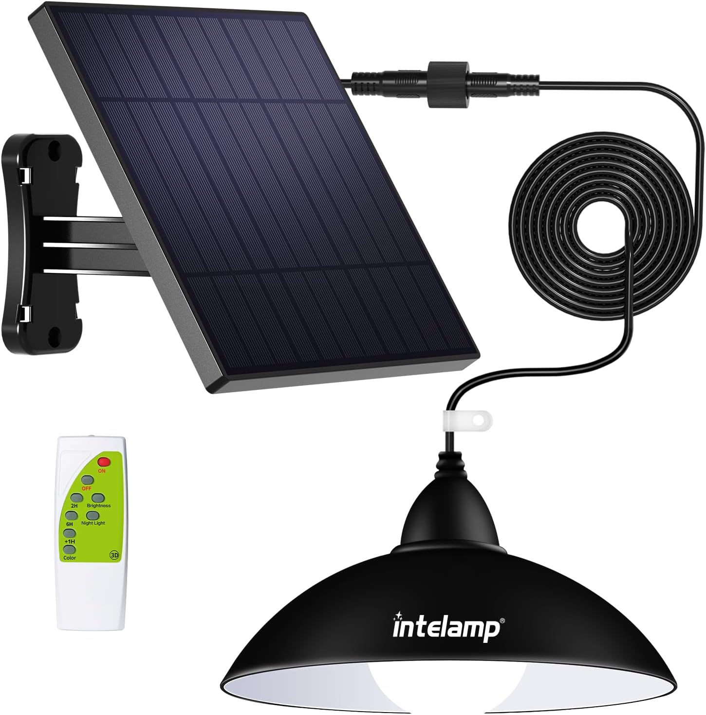 INTELAMP Solarleuchten zum Aufhängen im Innenbereich, LED-Solar-Hängeleuchten mit Fernbedienung, wasserdichte Solarleuchten, Pendelleuchte für Zelte, Pavillons, Lagerhäuser, Hühnerställe mit 5 m Kabel