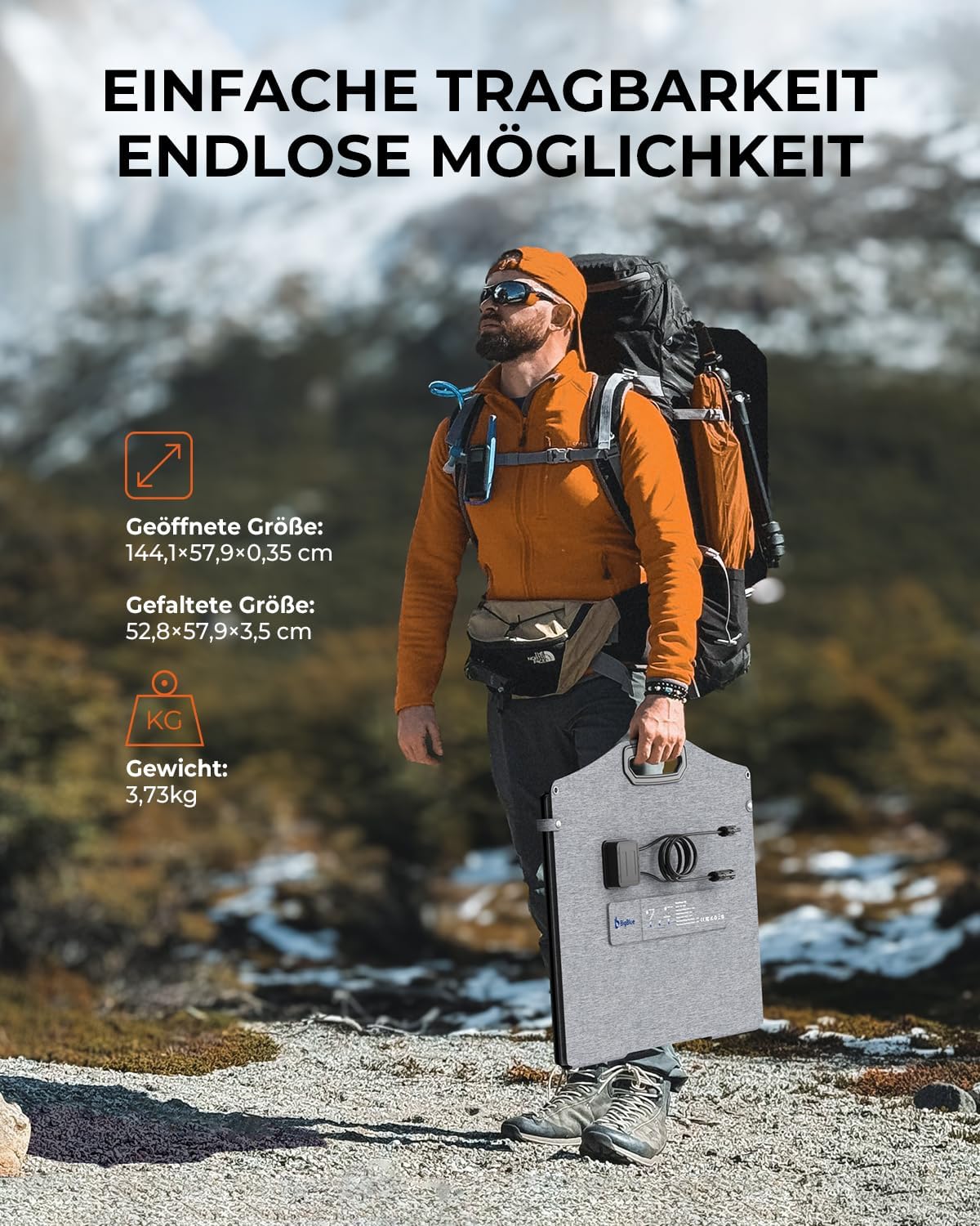 BigBlue 150W tragbares Solarpanel ETFE, faltbare Solarmodule N-Typ 20,8V/9,23A mit Ständer, IP68 wasserdicht, tragbares Solarladegerät mit 5 Anschlussarten für Stromtankstelle, Camping, Wohnmobil – Bild 7