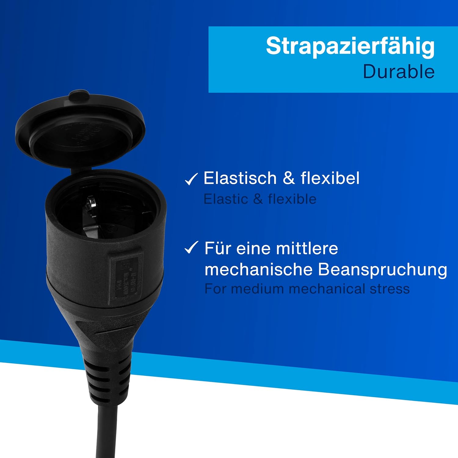 REV H05RR-F Verlängerungskabel mit Kabelschutz, wasserdicht, 25 m, 3680 W, Schwarz – Bild 4