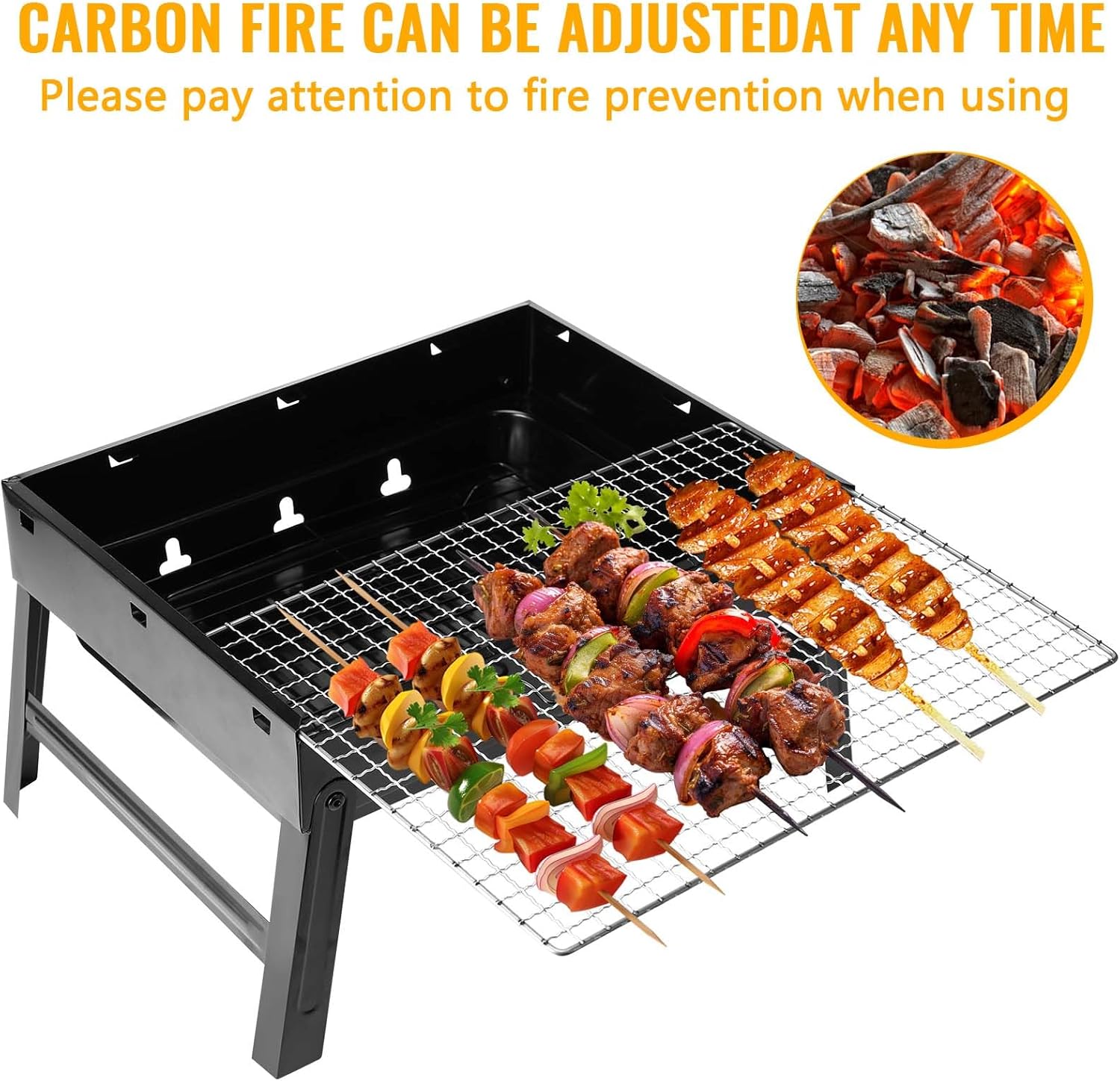 Auauraintt Kompakter Mini-BBQ-Grill – Holzkohle, tragbar und faltbar, Tischgrill, Campinggrill, Picknick-Grill, für Picknick, Garten, Terrasse, Camping, Reisen – Bild 3