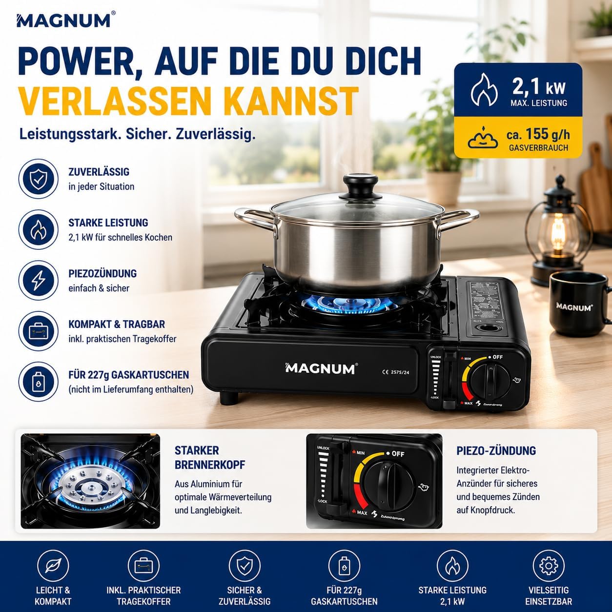 MAGNUM Gaskocher mit 4 x Gaskartuschen – Campingkocher mit Gaskartuschen – Gaskocher Camping – Bild 2
