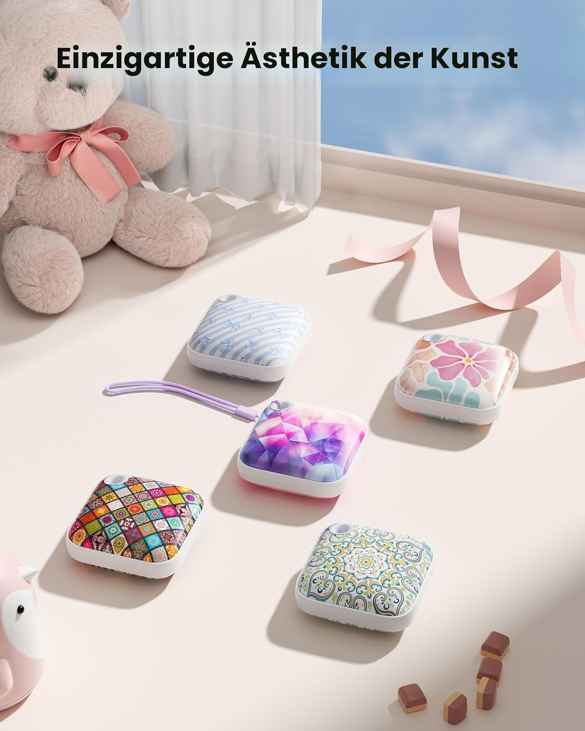 Gaiatop Elektrischer Handwärmer, 3 Heizstufen, 4000 mAh, doppelseitiger Taschenwärmer, wiederverwendbar mit Licht/Gurt, niedlicher Handwärmer in Handflächengröße, USB-Heizung, Geschenke für Winter-Gadgets – Bild 2